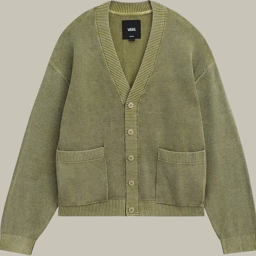 Vans Bayview Acid Wash Cardigan Olive Green Cotton Waffle Men's Size Medium NEW